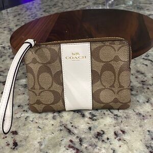 Coach Signature Brown and Cream Wristlet